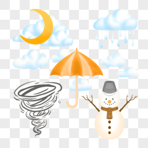 天气水彩可爱组图雪人雨伞风图片
