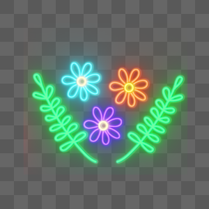 彩色霓虹光效复活节绿叶花朵图片