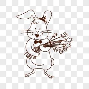 卡通线稿兔子拿着花图片