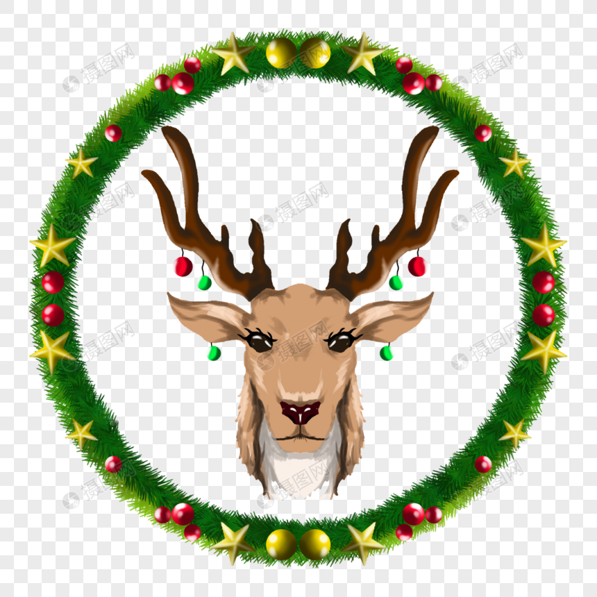 小鹿和棕色圣诞花环图片