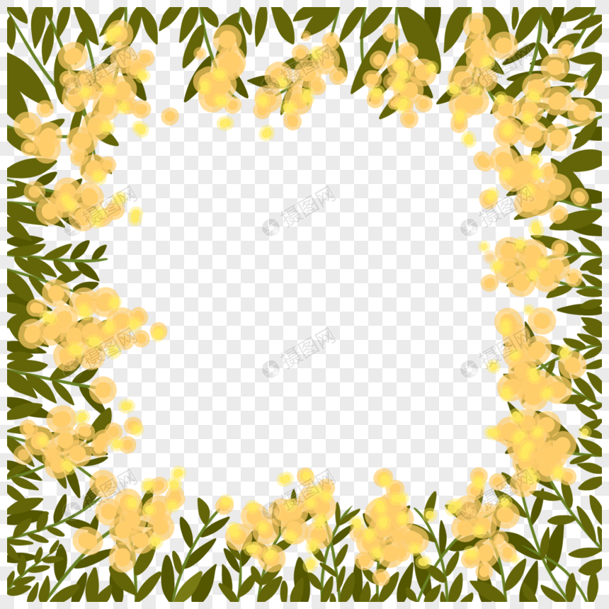 淡黄色含羞草方形边框植物水彩图片