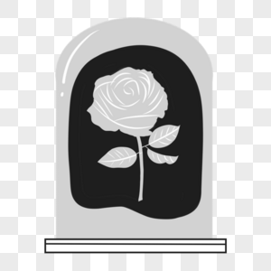 玻璃罩中的玫瑰花黑白插画图片
