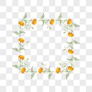 橘黄色方形花枝边框图片