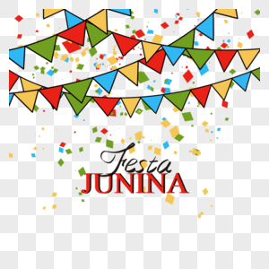 节日junina插图与标志和纸在五彩纸屑背景图片