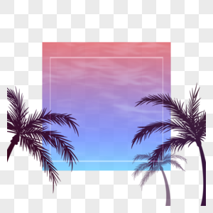 蓝紫色渐变背景上的椰树夏季夜晚边框图片