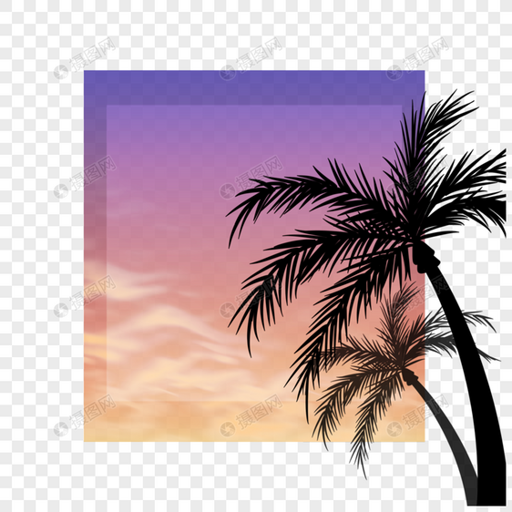 紫色渐变椰树夏季夜晚边框图片