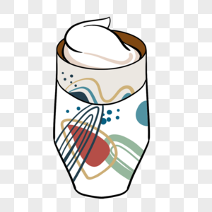 彩色花哨图案咖啡杯的奶油咖啡图片