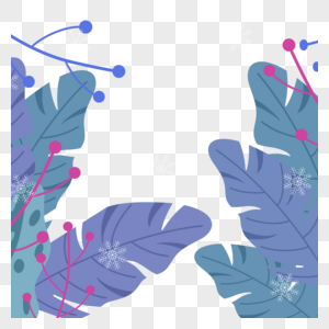 蓝色几何线条冬季植物边框图片