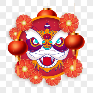 农历春节舞狮边框红色新年图片