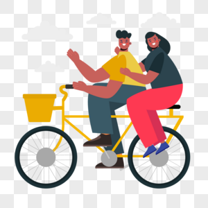 情侣情人节黄色自行车郊游插画图片