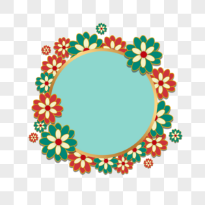 绿色花卉分布装饰春节圆框图片