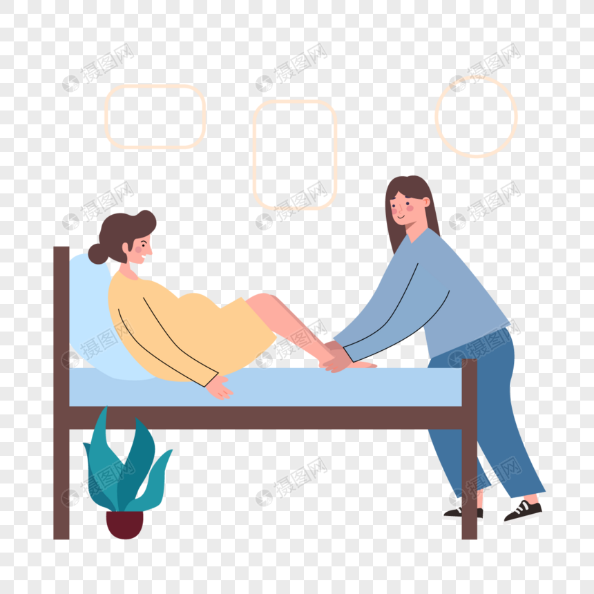 孕妇躺在病床上接受治疗插画图片