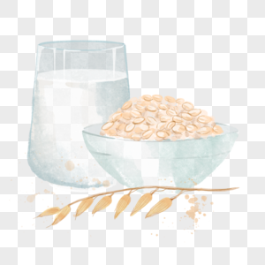 燕麦牛奶水彩风格早餐食物高清图片