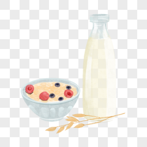 燕麦牛奶水彩风格早餐牛奶杯图片