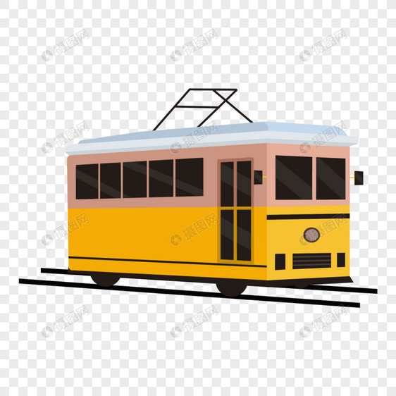 电车黄色复古卡通图片