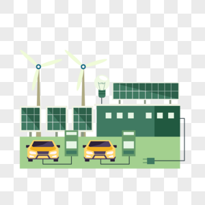 太阳能电池板充电汽车环保绿色能源概念插画图片