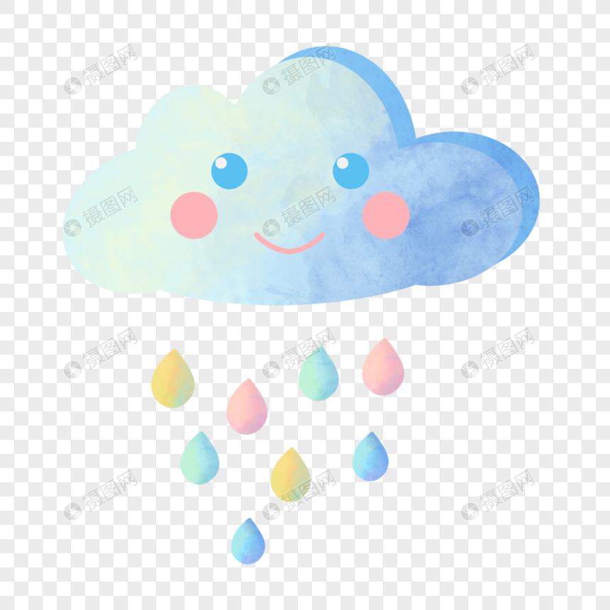 云朵立体下雨水滴蓝色粉色图片绘画图片