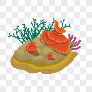 珊瑚礁海底岩石植物插画图片