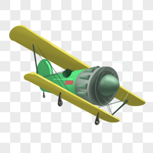 双翼飞机绿色机身飞翔图片