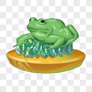 趴在翡翠石上的绿色青蛙高清图片