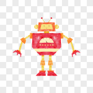 机器人水彩红色插图高清图片