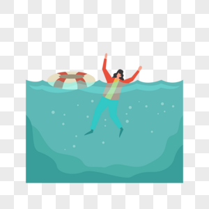 年轻女人救生圈溺水概念插画图片