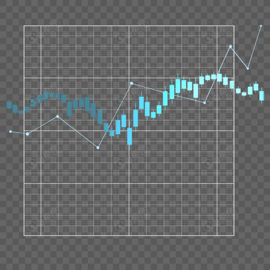 股票k线图上升趋势投资蓝色渐变蜡烛图图片
