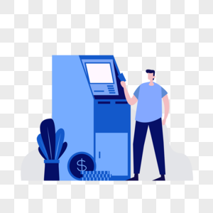男人使用atm机器存钱概念插画图片