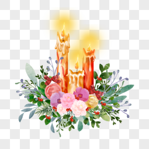 圣诞水彩蜡烛花卉氛围装饰图片