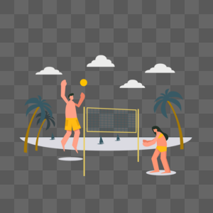 男女情侣沙滩排球运动插画图片