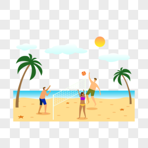 夏日男人沙滩排球运动插画高清图片