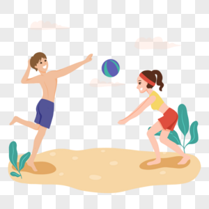 沙滩排球运动开心玩耍高清图片