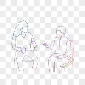 彩色线条画商务合作坐在凳子上人物图片