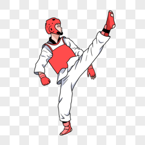 跆拳道人物红色护具踢腿图片
