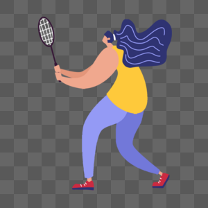 羽毛球运动蓝白条纹头发女生高清图片