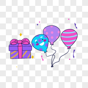 蓝紫色系生日组合卡通气球和礼物图片