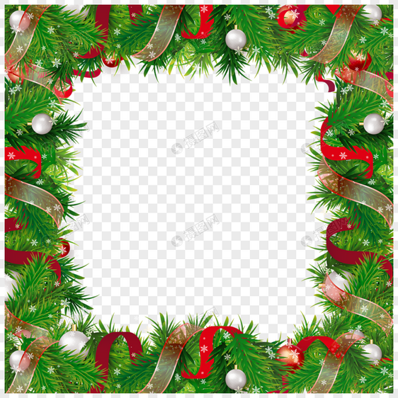 可爱红色丝带圣诞冬青边框图片