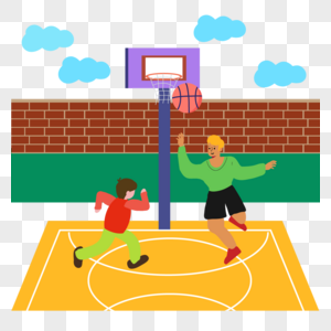 户外打篮球运动人物插画图片