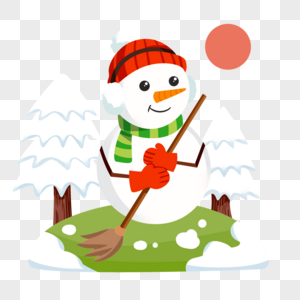 卡通可爱拿着扫把扫雪的圣诞雪人图片