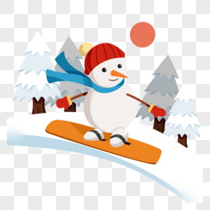 卡通可爱圣诞节滑雪的圣诞雪人图片