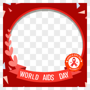 世界艾滋病日圆形照片红色边框图片