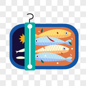 海鲜沙丁鱼罐头扁平风格图片