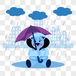忧愁星期一插画雨中坐地哭泣的小熊高清图片