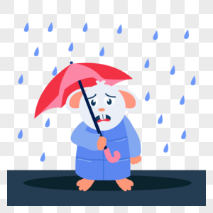 忧愁星期一插画打着伞的小老鼠素材