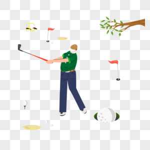 绿色上衣挥杆的男生高尔夫运动插画图片
