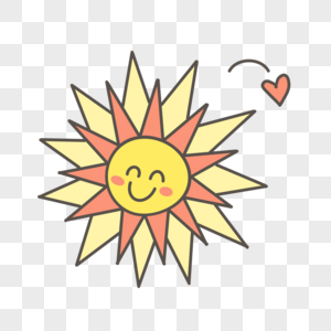 微笑的可爱卡通太阳抛洒爱心图片