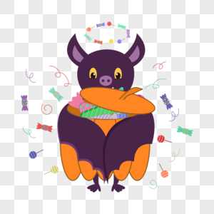 卡通万圣节派对抱着糖果的蝙蝠图片