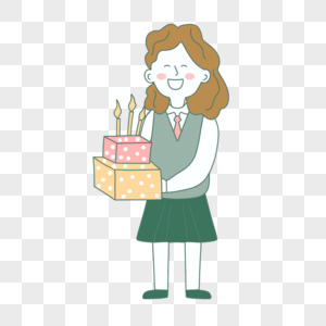 教师节人物拿着蛋糕的女孩卡通人物高清图片素材