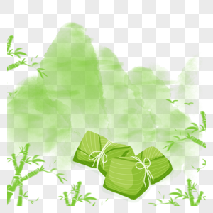 淡绿色山峰端午水墨粽子边框图片