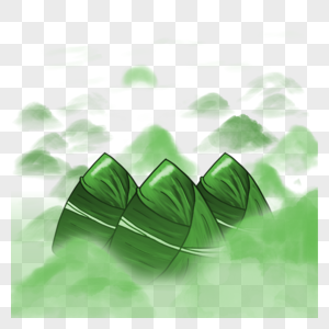绿色水彩山脉端午水墨粽子边框图片